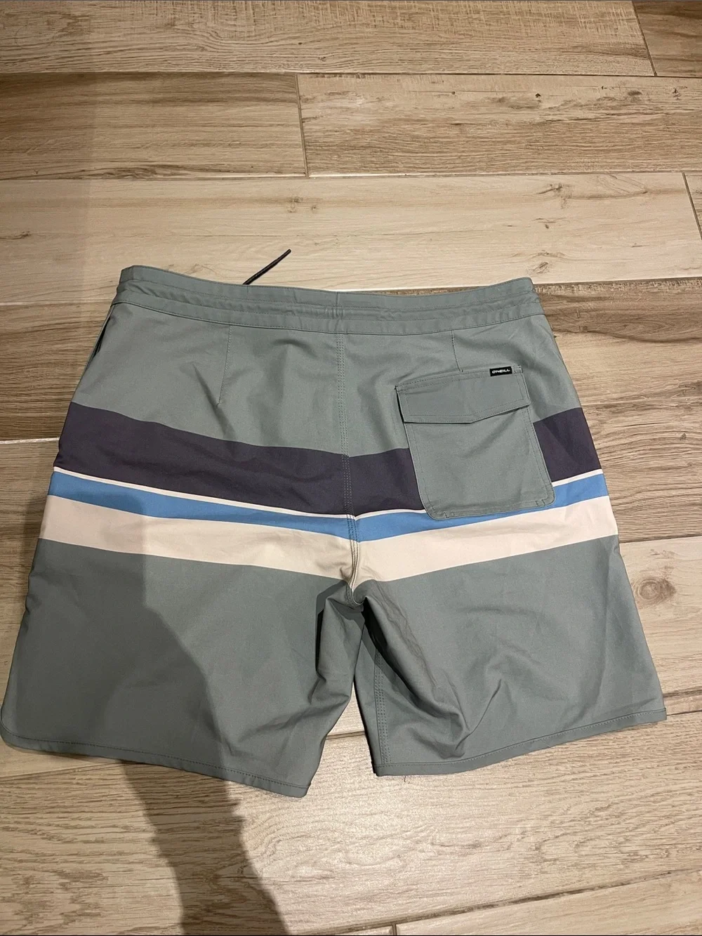 O'Neill Men’s Gray Boardshorts with Navy and Blue Stripes